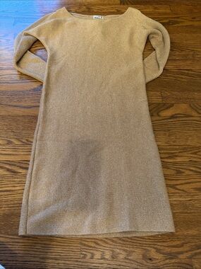 Reiss Metallic Tan Knit Long Sleeve Dress Size XS